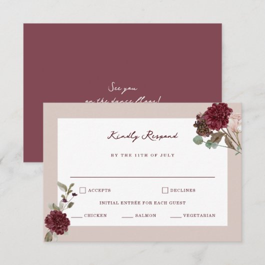 Deep Wine Old Money Wedding RSVP Card Informatiekaartje (Voorkant / Achterkant)