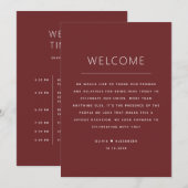 Deep Wine Red Wedding Timeline. Schedule + Welcome Kaart (Voorkant / Achterkant)