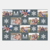 Deep Winter Snowflakes Monogram Fotocollage Inpakpapier Vel (Voorkant 3)