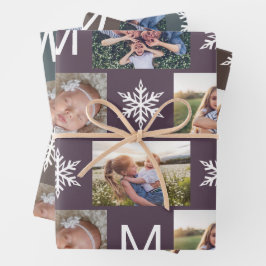 Deep Winter Snowflakes Monogram Fotocollage Inpakpapier Vel