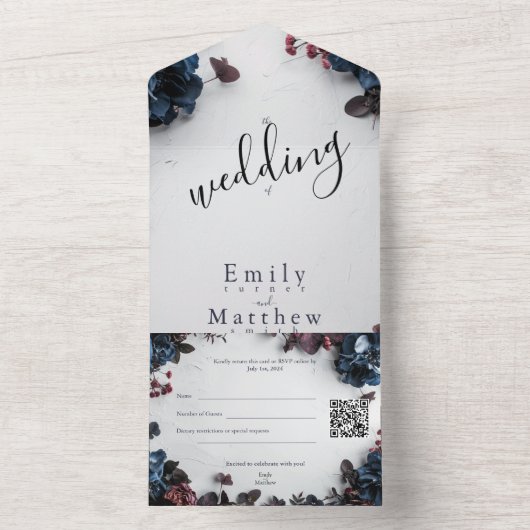 Deep Woodland Romance Bruiloft All In One Uitnodiging (Binnen)