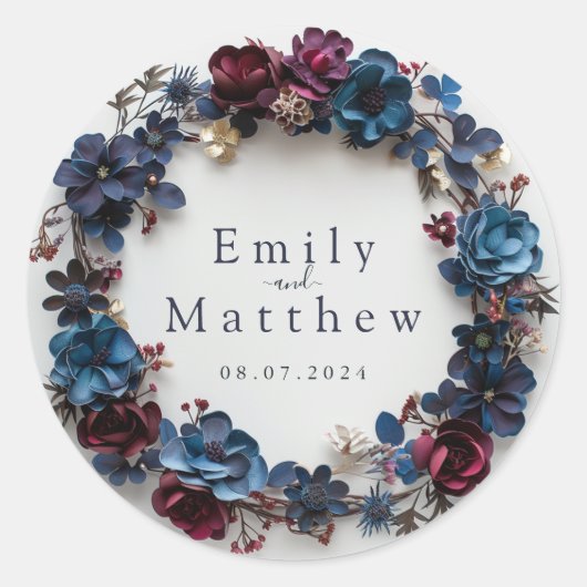 Deep Woodland Romance Bruiloft Ronde Sticker (Voorkant)