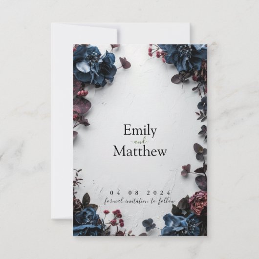 Deep Woodland Romance Bruiloft Save The Date (Achterkant)