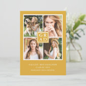 Deep Yellow Photo Collage Graduparty Kaart (Staand voorkant)