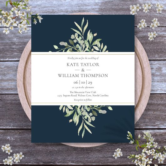 Deep Zee Blauw Groen Budget Bruiloft Uitnodiging