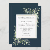 Deep Zee Blue Verander de datum Groen Bruiloft Save The Date (Voorkant / Achterkant)