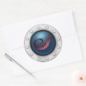 Deep Zee Creature Ship Porthole Steampunk Octopus Ronde Sticker (Envelop)
