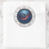 Deep Zee Creature Ship Porthole Steampunk Octopus Ronde Sticker (Tas)