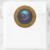 Deep Zee Creature Ship Porthole Steampunk Octopus Ronde Sticker (Tas)