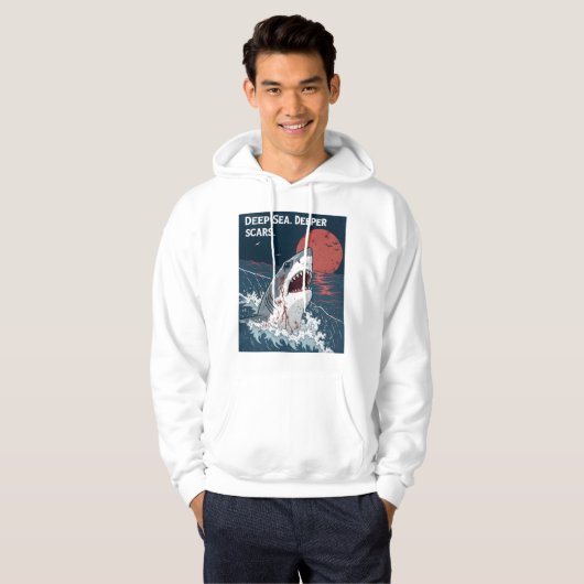 Deep Zee Deeper Littekens Grote Witte Haai Hoodie (Voorkant volledig)