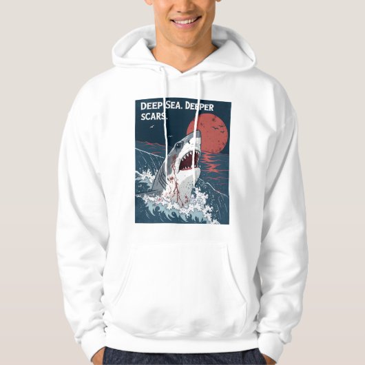 Deep Zee Deeper Littekens Grote Witte Haai Hoodie (Voorkant)