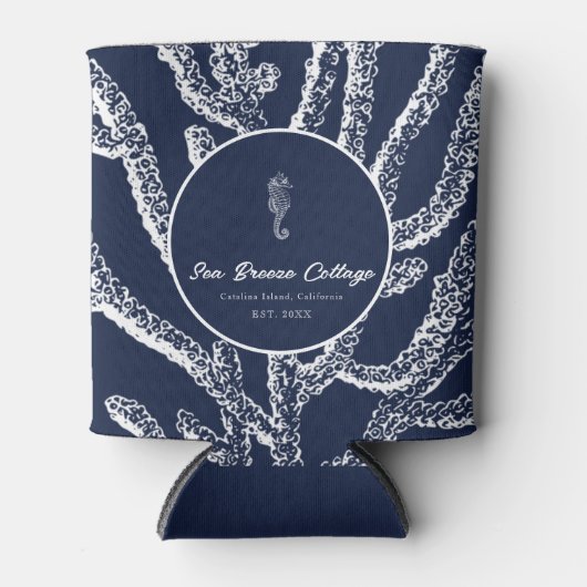 Deep Zee Dive: marineblauw & wit nautisch geïnspir Blikjeskoeler (Voorkant)