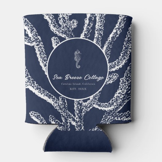 Deep Zee Dive: marineblauw & wit nautisch geïnspir Blikjeskoeler (Achterkant)