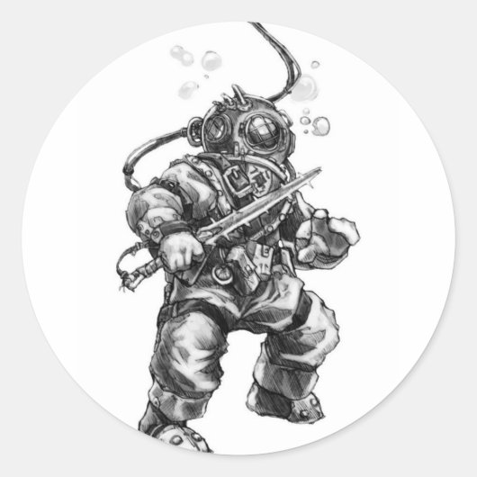 Deep Zee Diver Ronde Sticker (Voorkant)