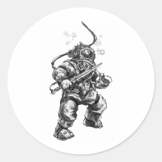 Deep Zee Diver Ronde Sticker (Voorkant)