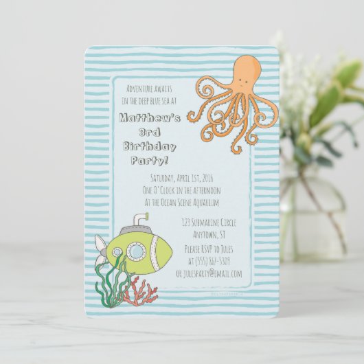 Deep Zee Diving Adventure Party Invitation Kaart (Staand voorkant)