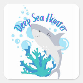 Deep zee Hunter Shark cartoon Stijl Vierkante Sticker