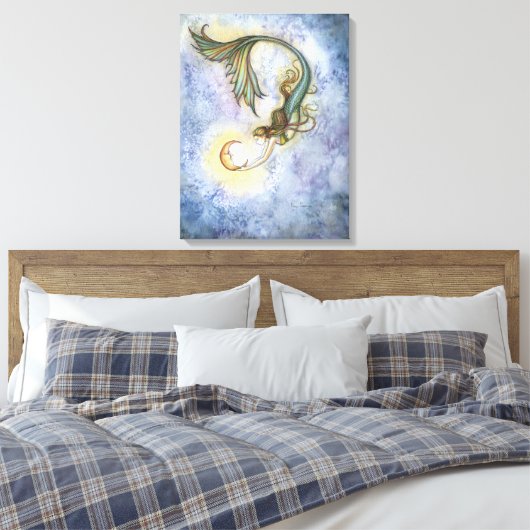 Deep Zee Maan Zeemeermin Wrapped Canvas Print (Insitu (Slaapkamer))