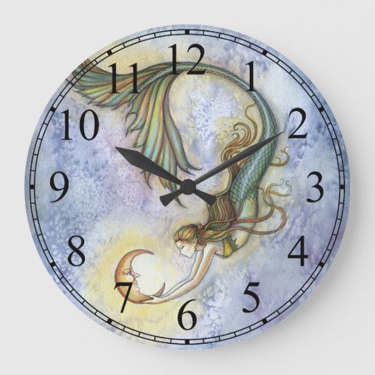 Deep Zee Moon Mermaid Clock van Molly Harrison Grote Klok (Voorkant)