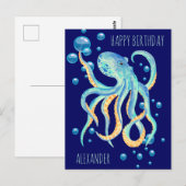 Deep Zee Octopus Blue Bubble Navy Verjaardag Briefkaart (Voorkant / Achterkant)