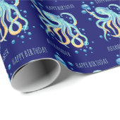 Deep Zee Octopus Blue Bubble Navy Verjaardag Cadeaupapier (Rol Hoek)