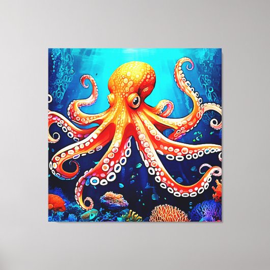 Deep Zee Octopus Glow Design Canvas Afdruk (Voorkant)