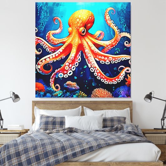 Deep Zee Octopus Glow Design Canvas Afdruk (Insitu (Slaapkamer))