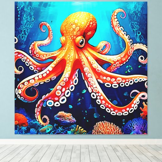 Deep Zee Octopus Glow Design Canvas Afdruk (Insitu (Houten vloer))