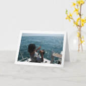 Deep Zee Vist Adventure - Angler Reeling Foto Kaart (Gele Bloem)