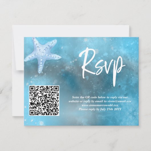 Deep Zee Zomer Bruiloft QR Code RSVP Kaart (Voorkant)