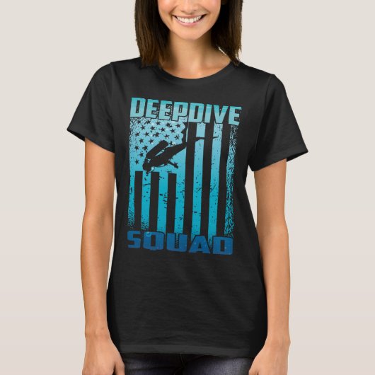 DeepDive Squad US Flag Underwater Scuba Diving T-shirt (Voorkant)