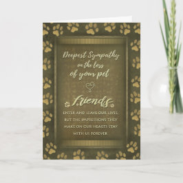 Deepest Sympathy Pet Loss Card Gold Paw Prints Kaart