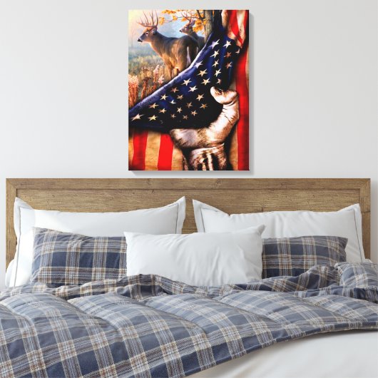 Deer American Flag Blanket, Canvas Afdruk (Insitu (Slaapkamer))