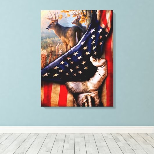 Deer American Flag Blanket, Canvas Afdruk (Insitu (Houten vloer))