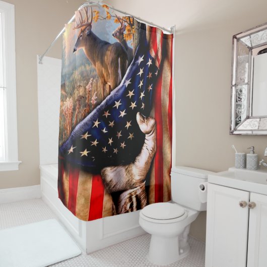 Deer American Flag Blanket, Douchegordijn (In situ)