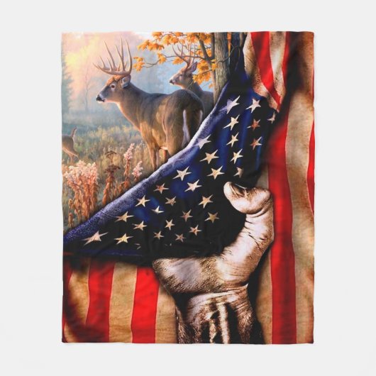 Deer American Flag Blanket, Fleece Deken (Voorkant)