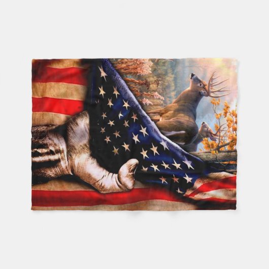 Deer American Flag Blanket, Fleece Deken (Voorkant (Horizontaal))
