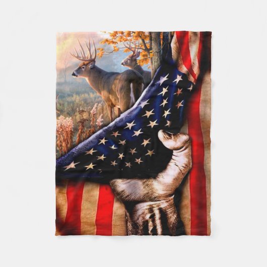 Deer American Flag Blanket, Fleece Deken (Voorkant)