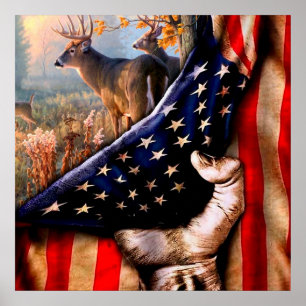 Deer American Flag Blanket Poster