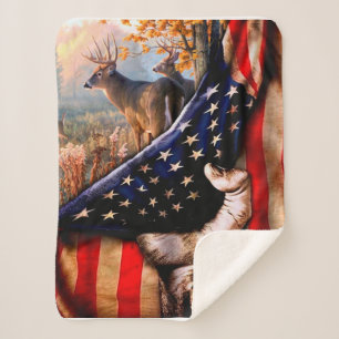 Deer American Flag Blanket, Sherpa Deken