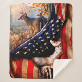 Deer American Flag Blanket, Sherpa Deken (Voorkant)