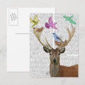 Deer and Birds Nests Pastel Shades Briefkaart (Voorkant / Achterkant)