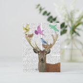Deer and Birds Nests Pastel Shades Briefkaart (Staand voorkant)