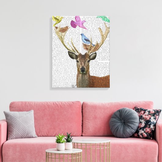 Deer and Birds Nests Pastel Shades Canvas Afdruk (Insitu (Woonkamer))