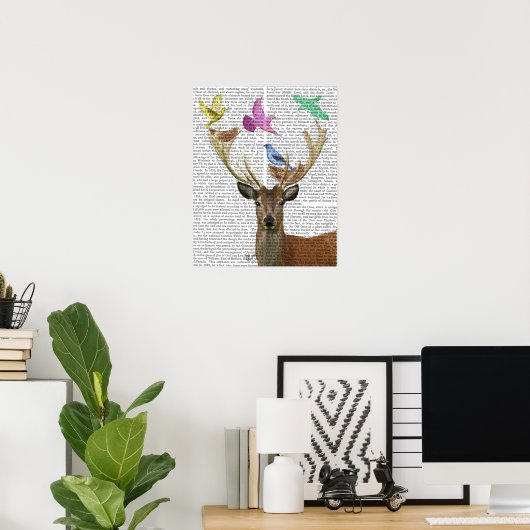 Deer and Birds Nests Pastel Shades Poster (Thuiskantoor)