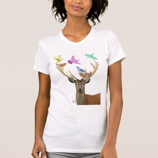 Deer and Birds Nests Pastel Shades T-shirt (Voorkant)