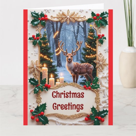 Deer And Christmas Lights Greeting Card Kaart (Voorkant)