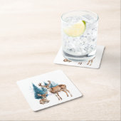 Deer and doe with snowy pine tree kartonnen onderzetters (Insitu)