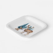 Deer and doe with snowy pine tree papieren bordje (Gebogen)