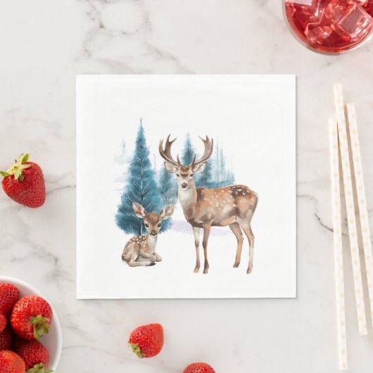 Deer and doe with snowy pine tree servet (Insitu)